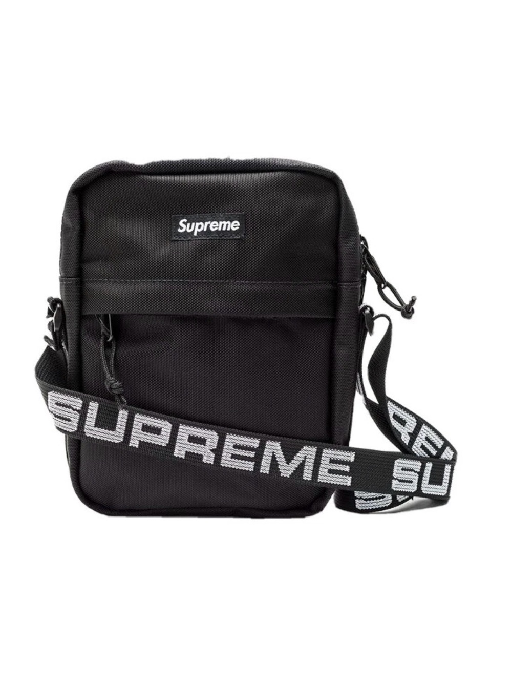 Supreme Black Compact Crossbody  Bag with Branded Strap